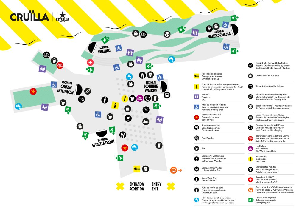 Mapa del recinto del Festival Cruïlla 2022 en el Parc del Fòrum